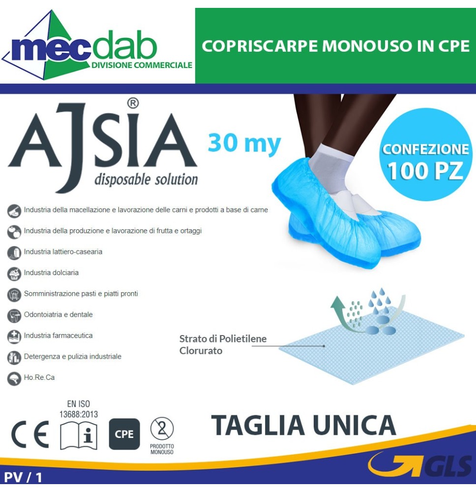 Copriscarpe Monouso In CPE Goffrato Taglia Unica Blu Confezione 100 Pezzi Ajsia 14024|7,00 €