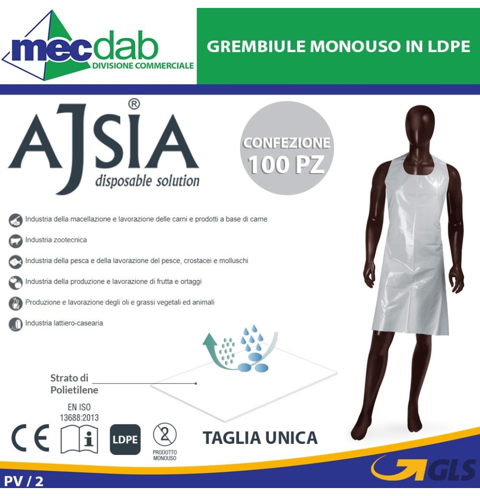 Gembriule Monouso In LDPE Taglia Unica Chiusura Con Fettucce Apron 60 Ajsia 14036|12,99 €