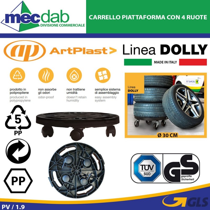 Carrello Piattaforma Con Ruote e Base Rotonda Vari Ø Artplast Dolly | Mec.Dab SRL | Artplast