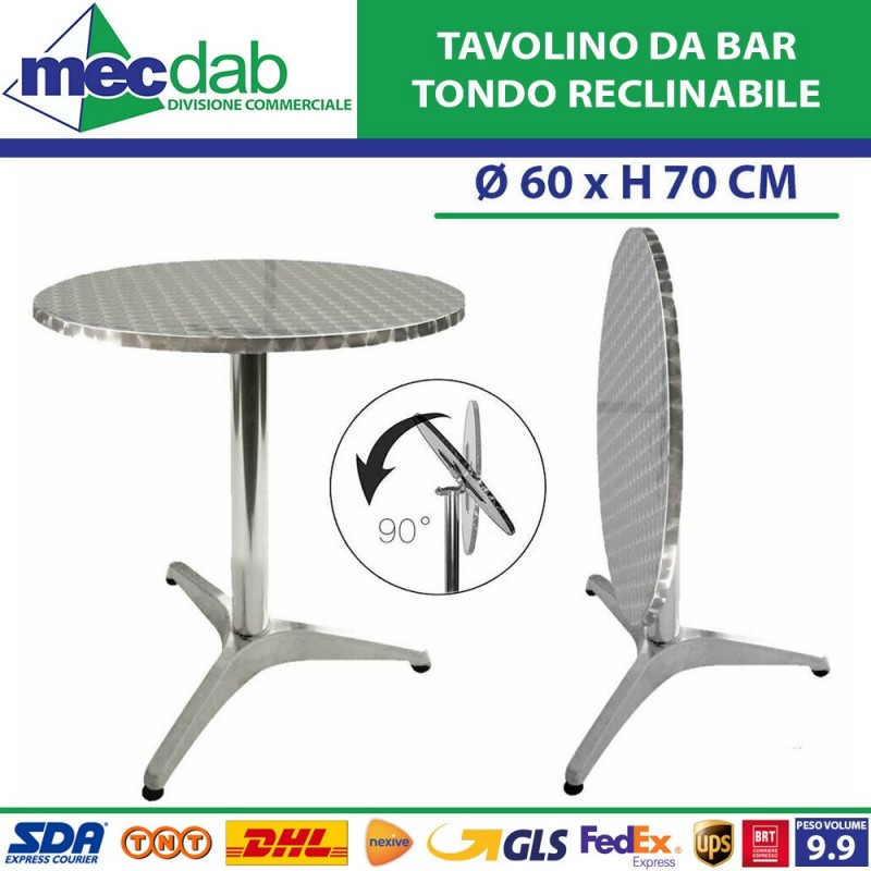 Tavolino Da Bar Reclinabile in Alluminio con Base 4 Piedi