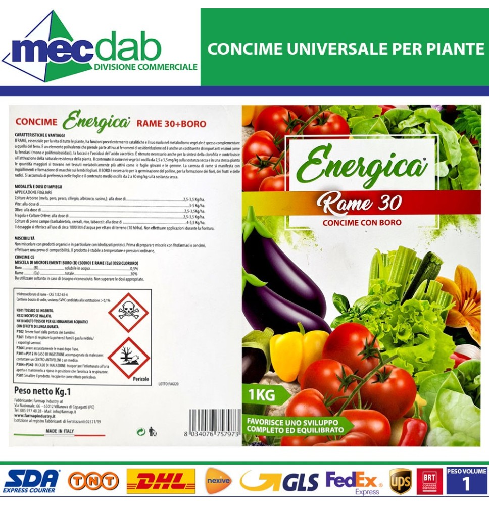 Concime Universale Per Piante In Polvere Di Rame Con Boro Energica 30 Da 1KG