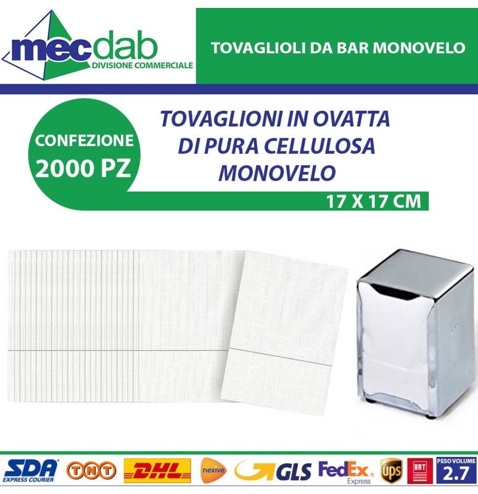 Tovaglioli Da Bar Monovelo Per Espositori Bancone 2000 Pezzi 17 x 17 Cm|6,00 €