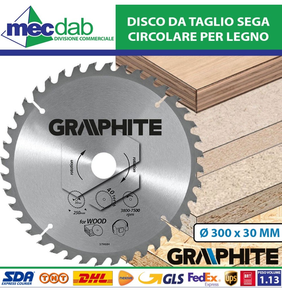Disco Taglio Legno Sega Circolare 300mm Ø Foro 30mm Graphite|42,50 €