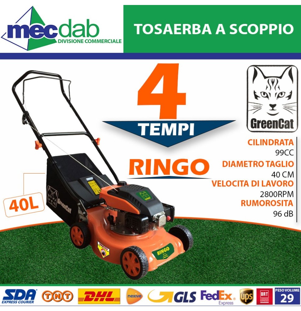 Tagliaerba Tosaerba a Scoppio 4 tempi 1,8Kw in Acciaio 40L Ringo Green Cat|195,00 €