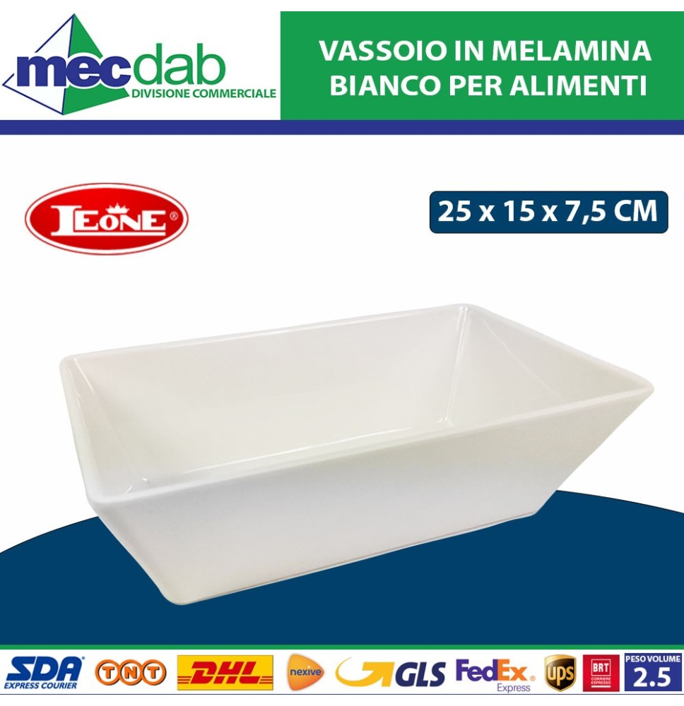 Vassoio in Melamina Bianco Per Alimenti 25x15x7.5 h Cm Leone 1,4L|12,50 €
