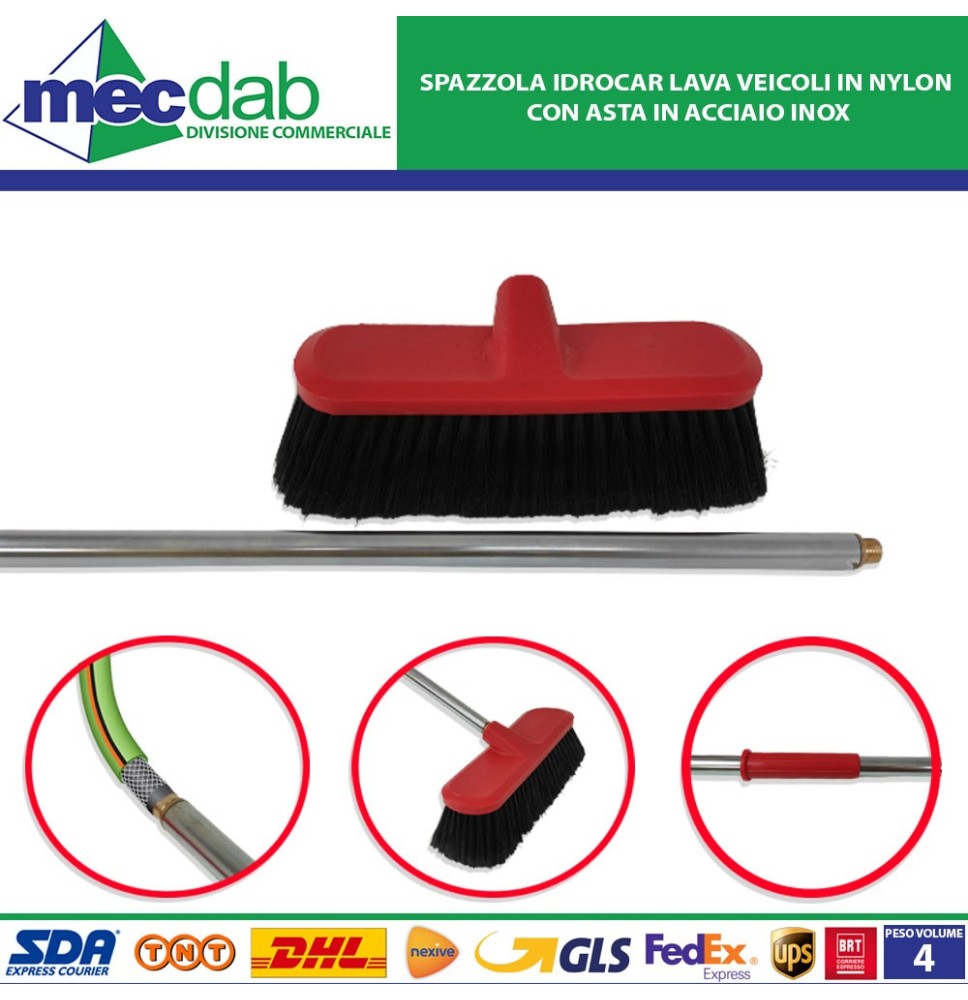 Spazzola Idrocar Lava Veicoli in Nylon con Asta in Acciaio Inox|20,00 €