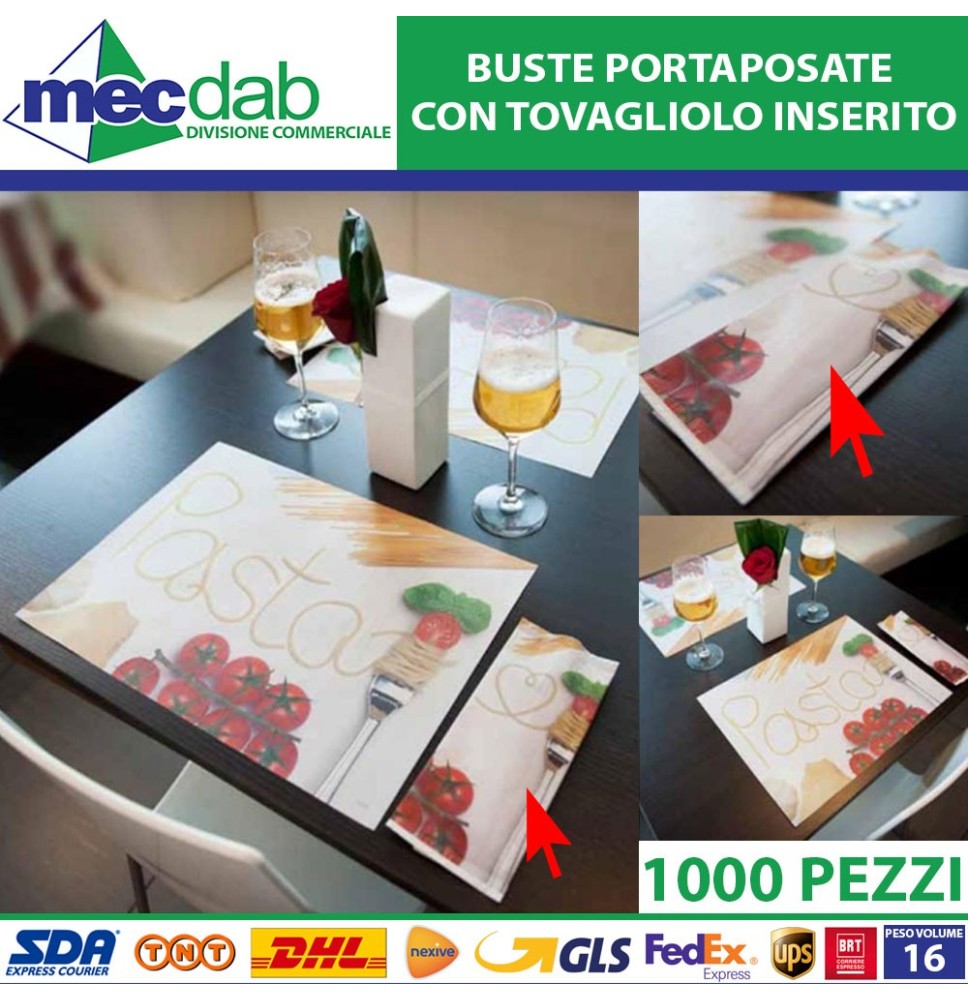 Buste Per Posate Con Tovagliolo Inserito Per Trattorie e Ristoranti Modello Spaghetti 1000 Pezzi|50,00 €