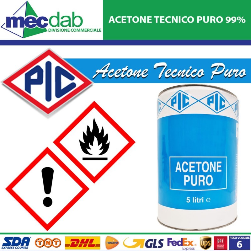 Acetone Puro Tecnico Al 99% Solvente Per Pitture Plastiche Vernici Oli Ed Altro Latta 5 Litri PIC | Mec.Dab SRL | PIC