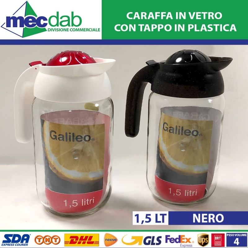 Caraffa in Vetro con Tappo in Plastica 1,5 LT Vari Colori Galileo|Galileo