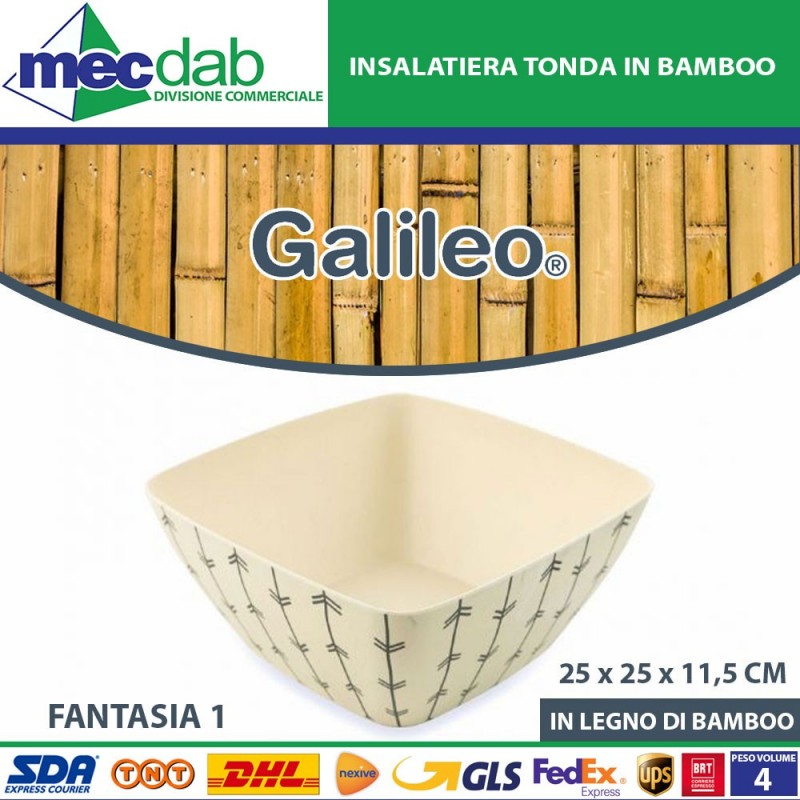 Insalatiera Quadrata In Bamboo Nero Tribale Varie Fantasie 25 x  25 x h 11,5 Cm Galileo|Galileo
