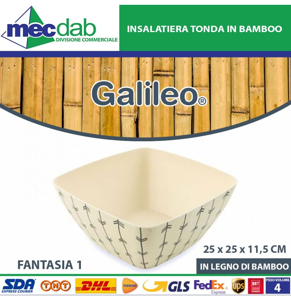 Insalatiera Quadrata In Bamboo Nero Tribale Varie Fantasie 25 x  25 x h 11,5 Cm Galileo|5,99 €
