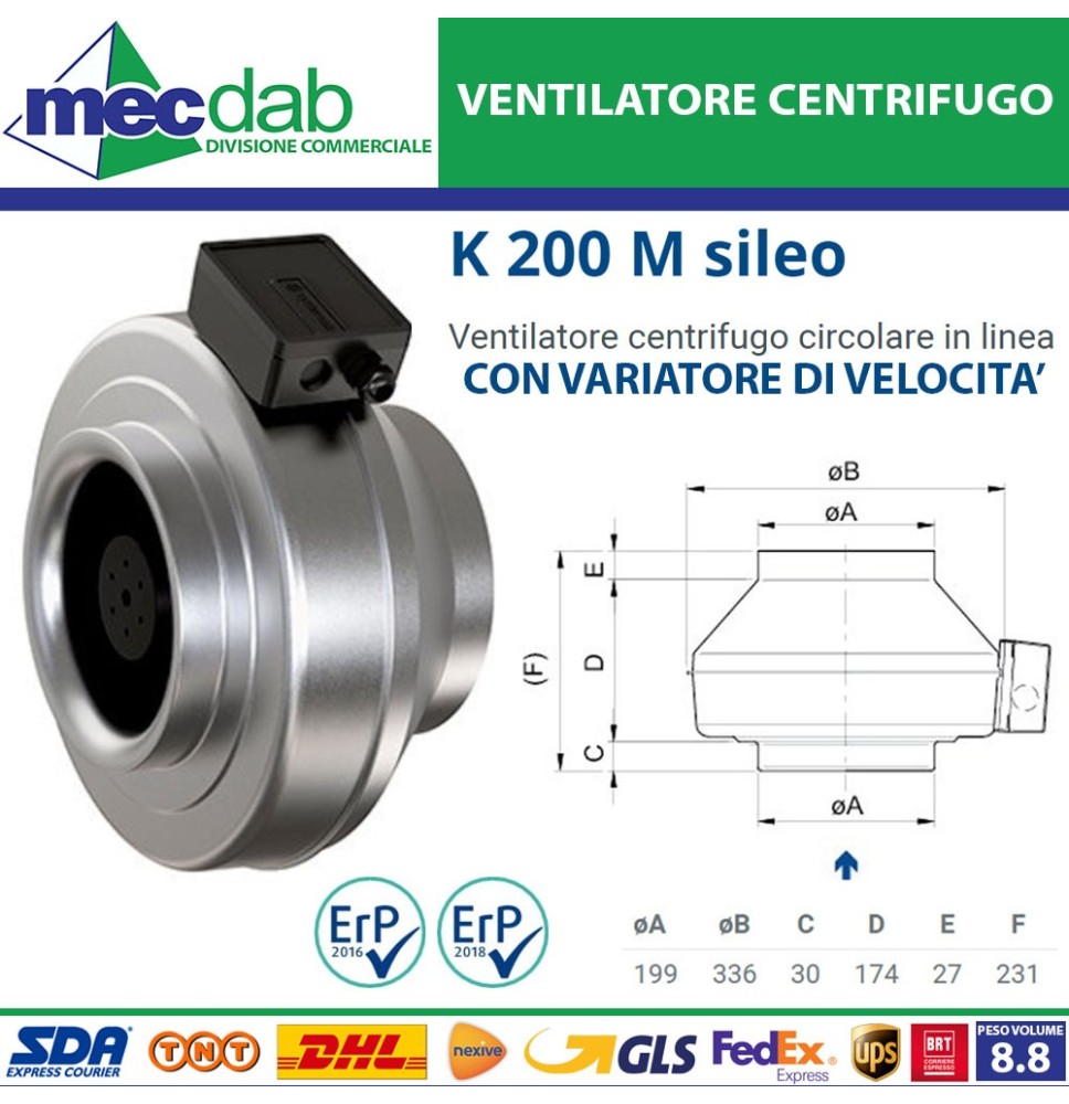 Ventilatore Da Canale Centrifugo Circolare In Linea Ø200 mm Systemair K Sileo M|260,00 €