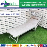 Lettino Da Spiaggia Con Parasole e Schienale Ribaltabile Cuscino Incorporato 187 x 60 Cm