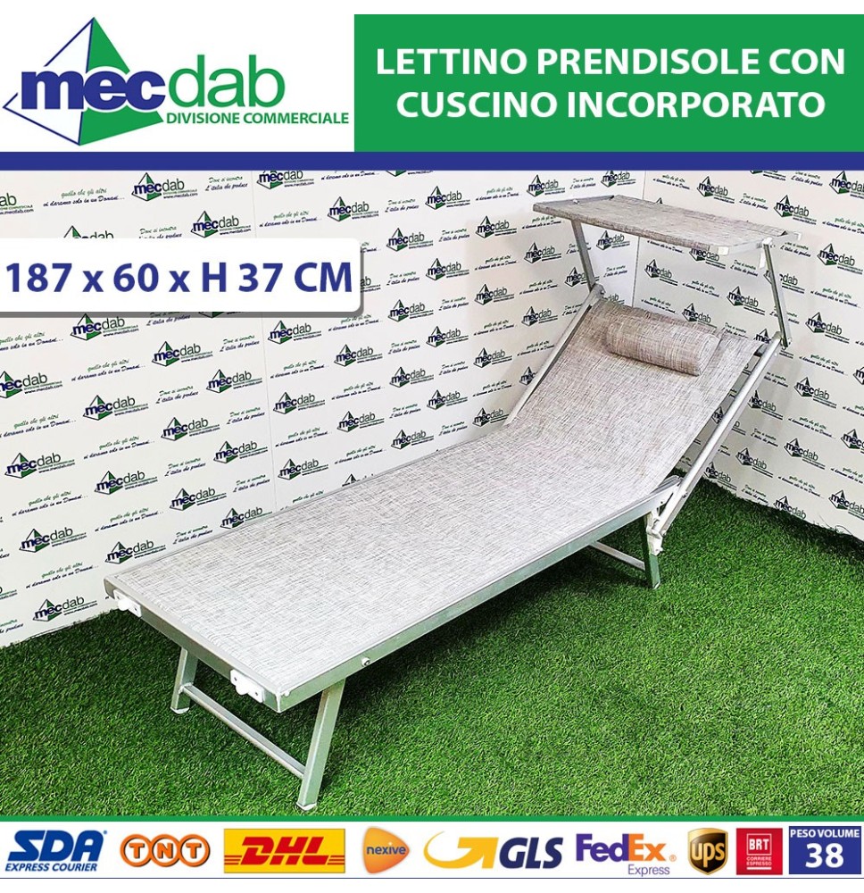 Lettino Da Spiaggia Con Parasole e Schienale Ribaltabile Cuscino Incorporato 187 x 60 Cm|99,99 €