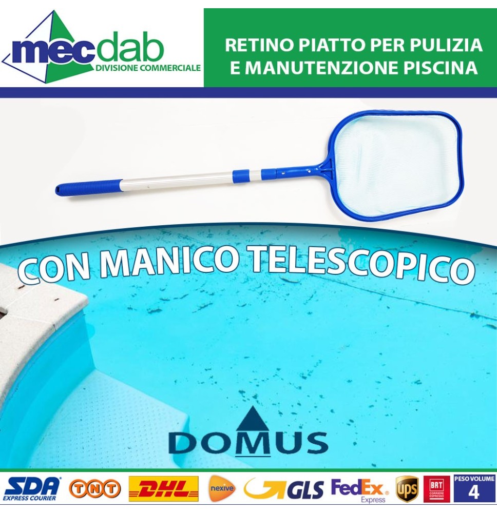 Retino Piatto per Pulizia e Manutenzione Piscina con Manico Telescopico DOMUS|14,90 € Retino Piatto per Pulizia e Manutenzione Piscina con Manico Telescopico DOMUS|14,90 €