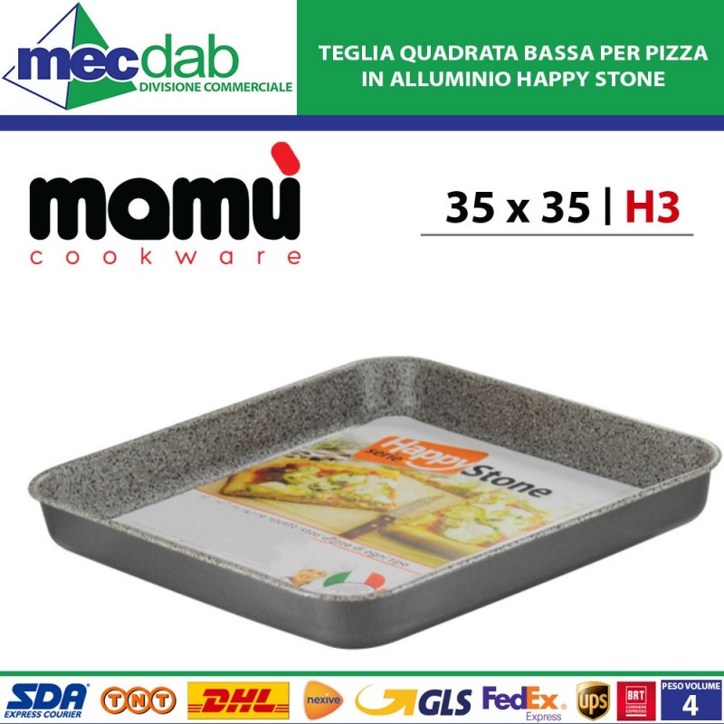 Teglia Quadrata Bassa Per Pizza In Alluminio 35 x 35 h3 Cm Happy Stone mamù|Mamù