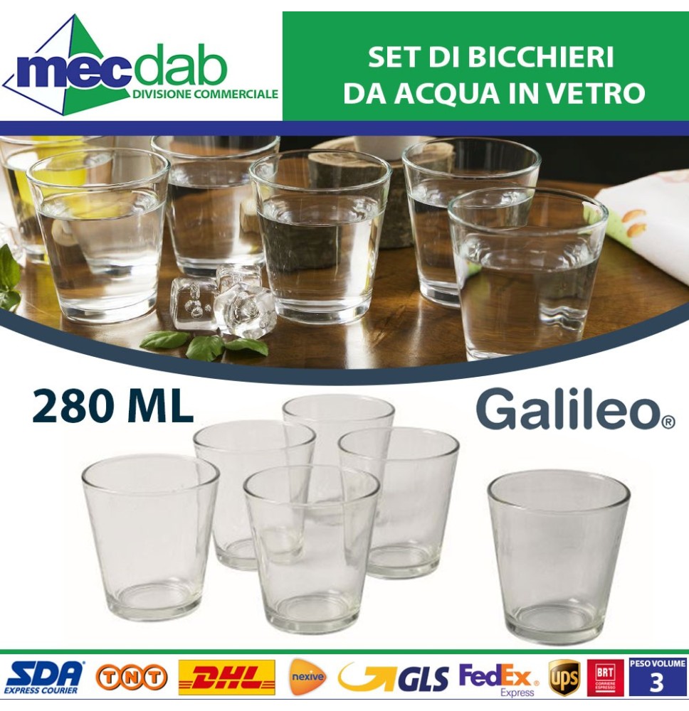 Set di Bicchieri da Acqua in Vetro 6 Pezzi 280 ml Galileo|4,99 €