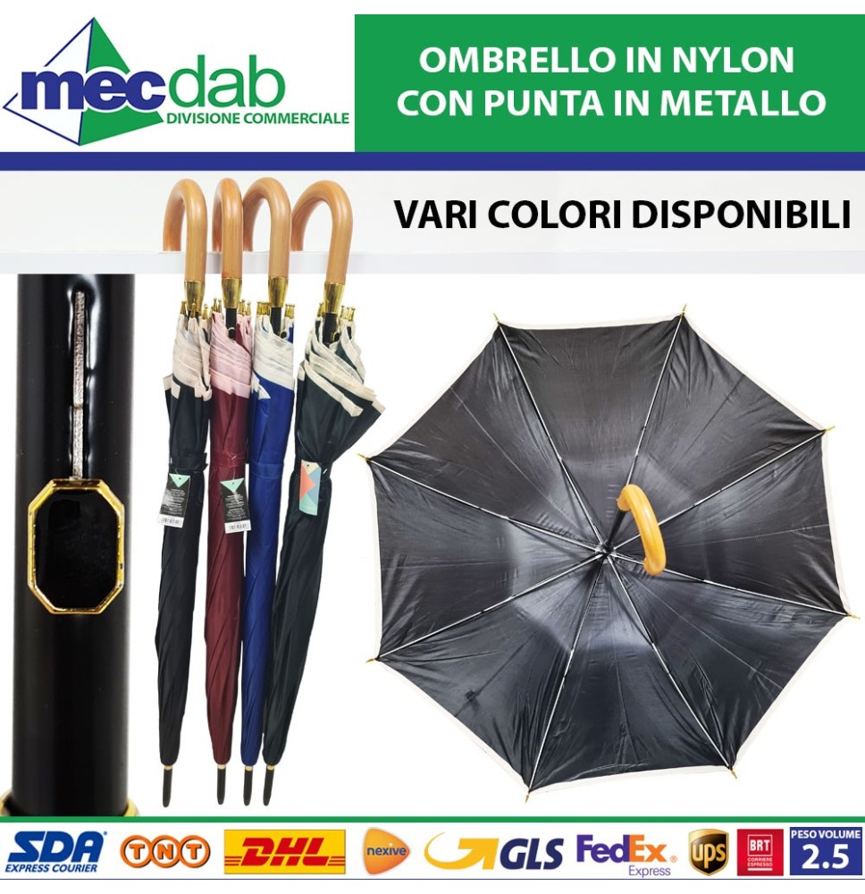 Ombrello Unisex Apertura A Tasto Con Manico Curvo e Telo In PL Impermeabile Ø 110 Cm|5,00 €