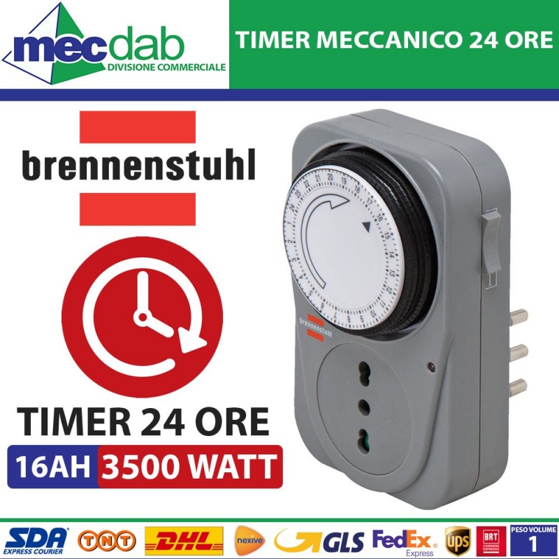 Timer Meccanico Giornaliero MZ 20 Presa Italiana 3500W 220/240V 16Ah Brennensthul|Brennenstuhl