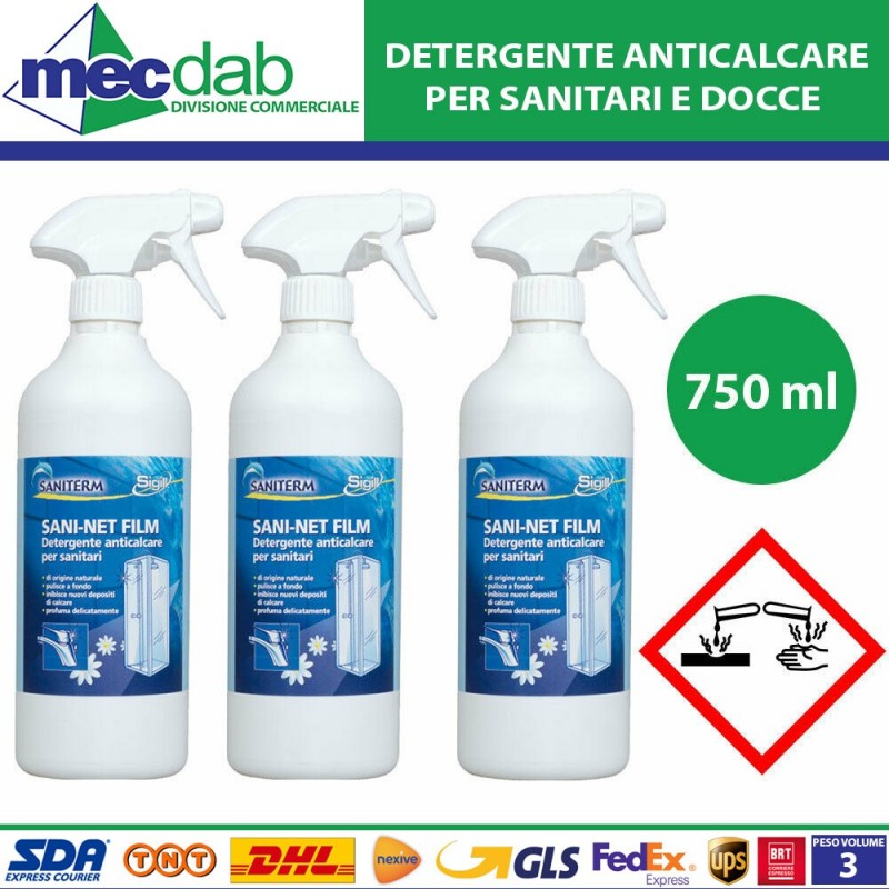 Detergente Anticalcare Per Bagno box Docce e Altro Per Sanitari Confezione 3PZ | Mec.Dab SRL | Sigill