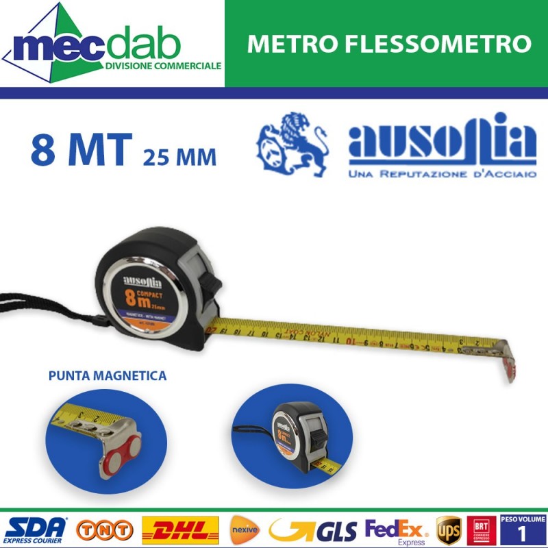 Metro Flessometro Con Nastro a Scala e Punta Magnetica 8 Mt Ausonia 47495|Ausonia
