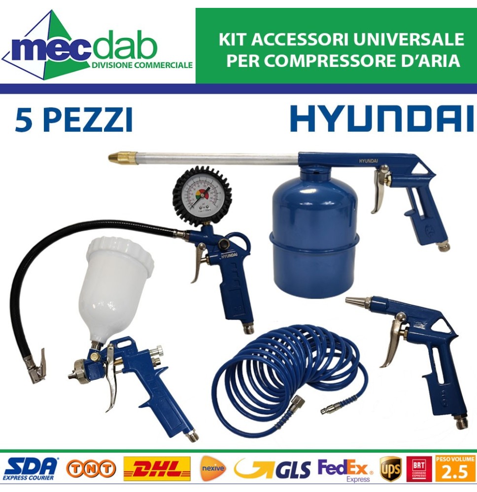 Kit Accessori Universale Per Compressore D’aria 5 Pezzi Hyundai|41,00 €