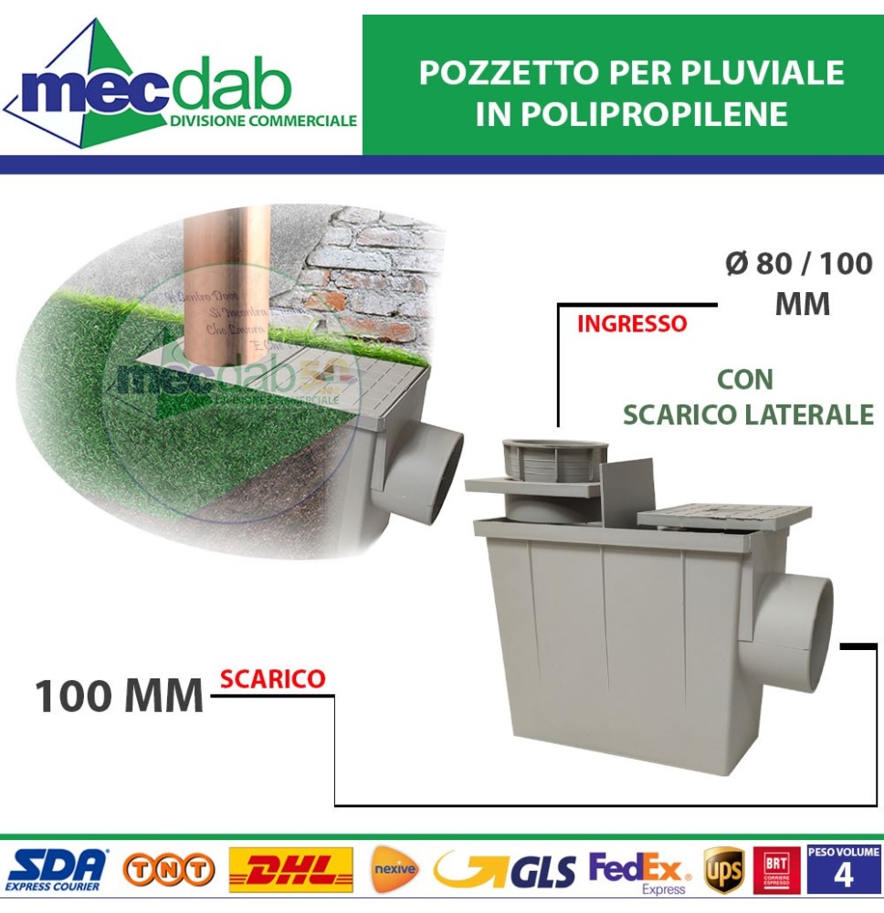 Pozzetto per Pluviale in polipropilene con Scarico Laterale Ø 80/100 mm|5,99 €