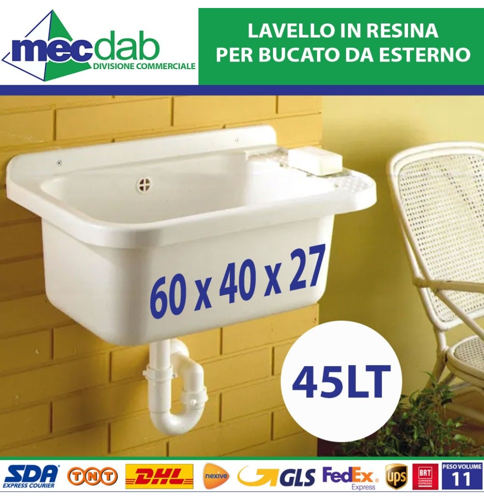 Lavatoio Per Bucato In Resina Lavello Da Esterno 45LT - 60 x 27 x 42 Cm|27,00 €