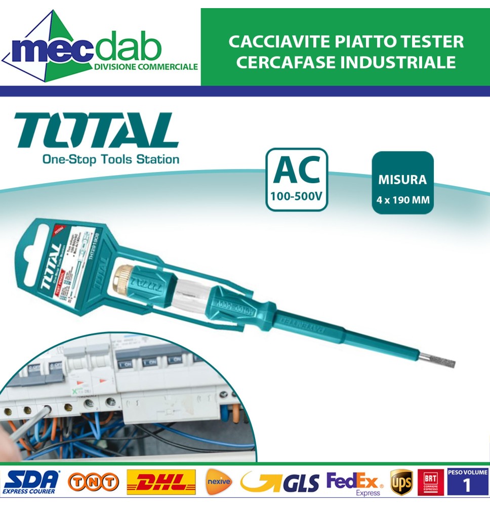 Cacciavite Piatto Tester Cercafase Industriale 100-500V 4x190mm Total|2,70 €