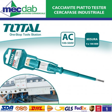 Cacciavite Piatto Tester Cercafase Industriale 100-500V 4x190mm Total