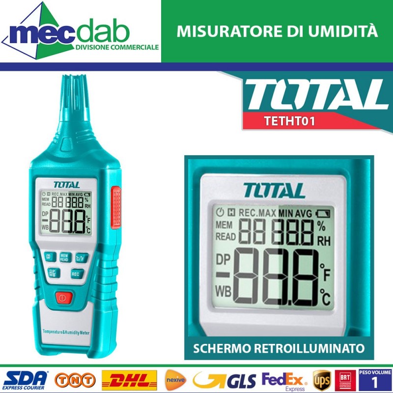 Misuratore Di Temperatura e Di Umidità Industriale Con Schermo LCD Total TETHT01|Total
