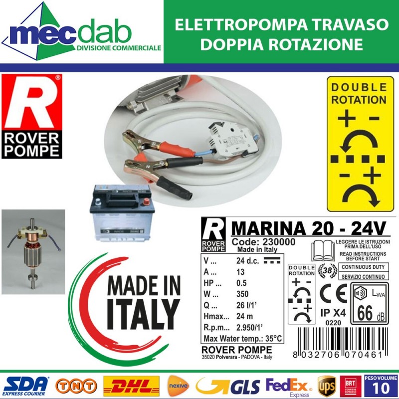 Elettropompa Travaso Liquidi Doppia Rotazione Rover Marina 12/24V|Rover