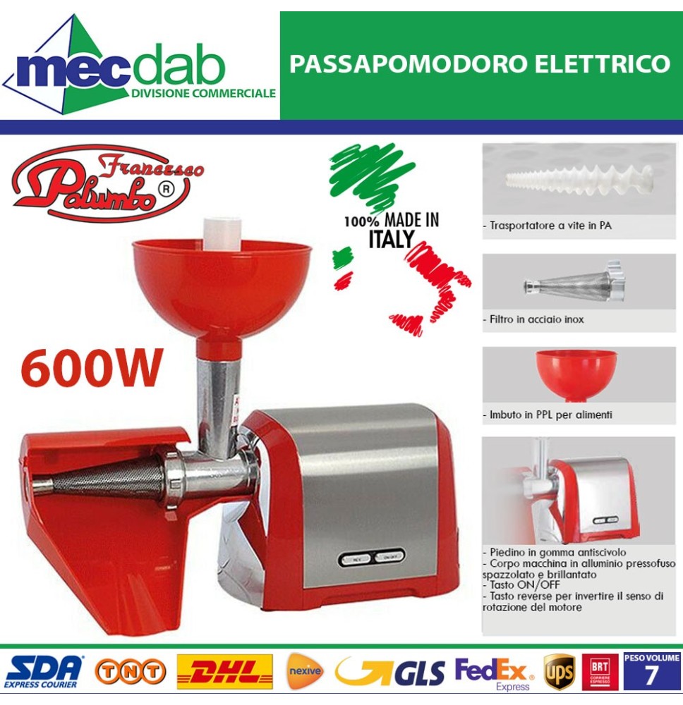 Passapomodoro Elettrico 600W Doppio Senso Rotante Filtro In Acciaio inox Palumbo Skuizzi|115,00 €