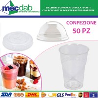 Bicchieri e Coperchi Cupola / Piatti Con Foro Pet in Polietilene Trasparente Conf 50