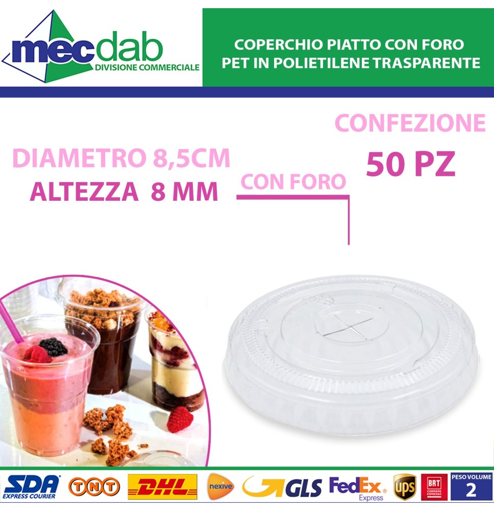 Bicchieri e Coperchi Cupola / Piatti Con Foro Pet in Polietilene Trasparente Conf 50|3,60 €