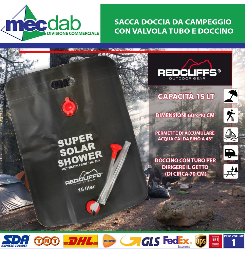Sacca Doccia Da Campeggio Con Valvola Tubo e Doccino 15 LT 60x40 Cm|13,00 €