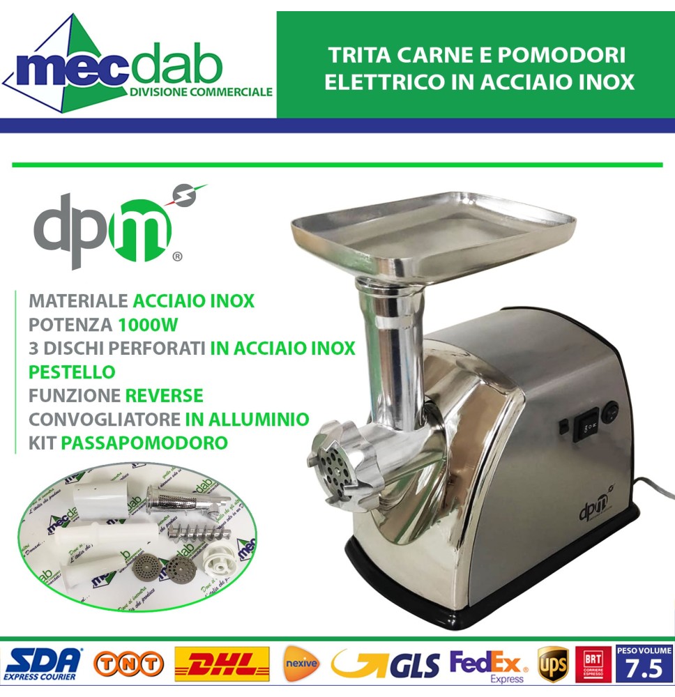 Trita Carne e Pomodori Elettrica 1000W in Acciaio inox MYNN PRO dpm|135,00 €