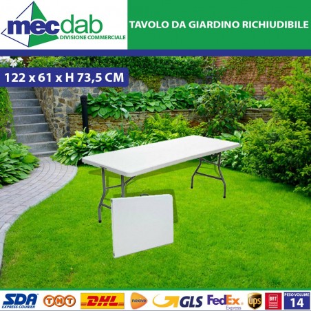 Tavolo Giardino Richiudibile In Acciaio Colore Bianco 161 x 22 x H 73,5 Cm | Mec.Dab SRL | Generica - Senza Marca