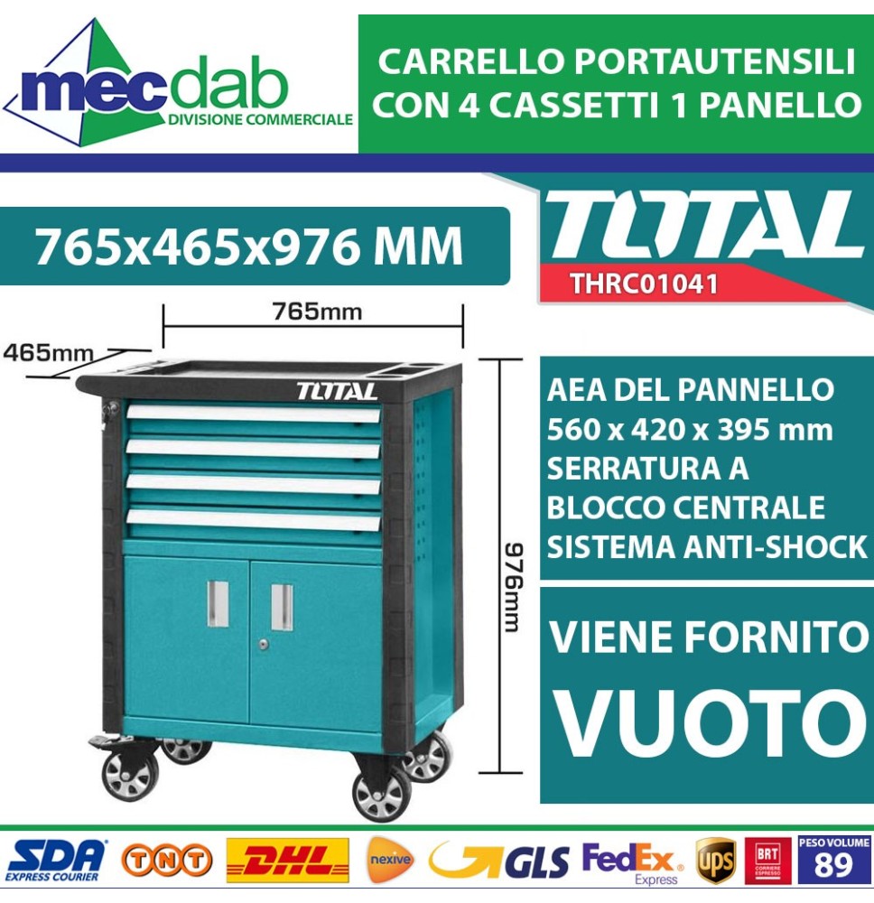 Carrello Portautensili Con Ruote 4 Cassetti + 1 Vano Total THRC01041|390,00 €