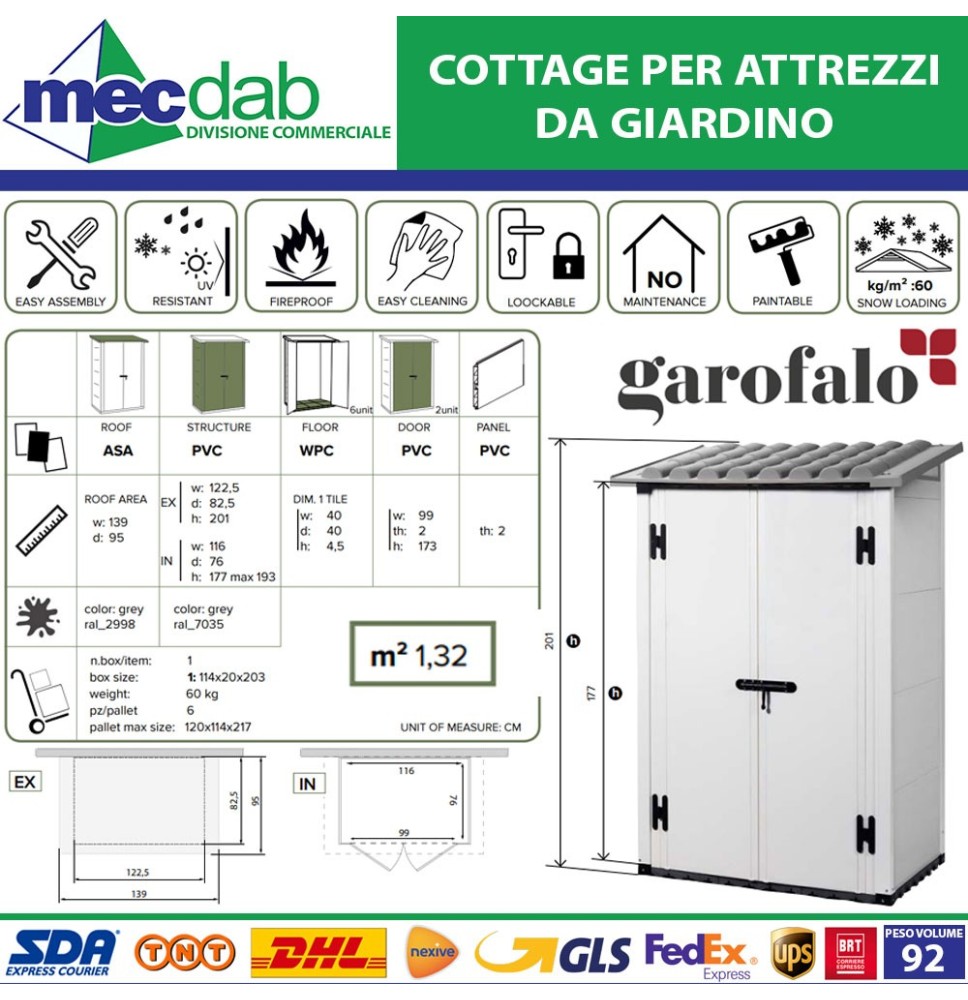 Casetta In PVC Da Giardino Con Tetto Singolo Box Per Attrezzi 122,5 x 82,5 x 201Cm|504,00 €