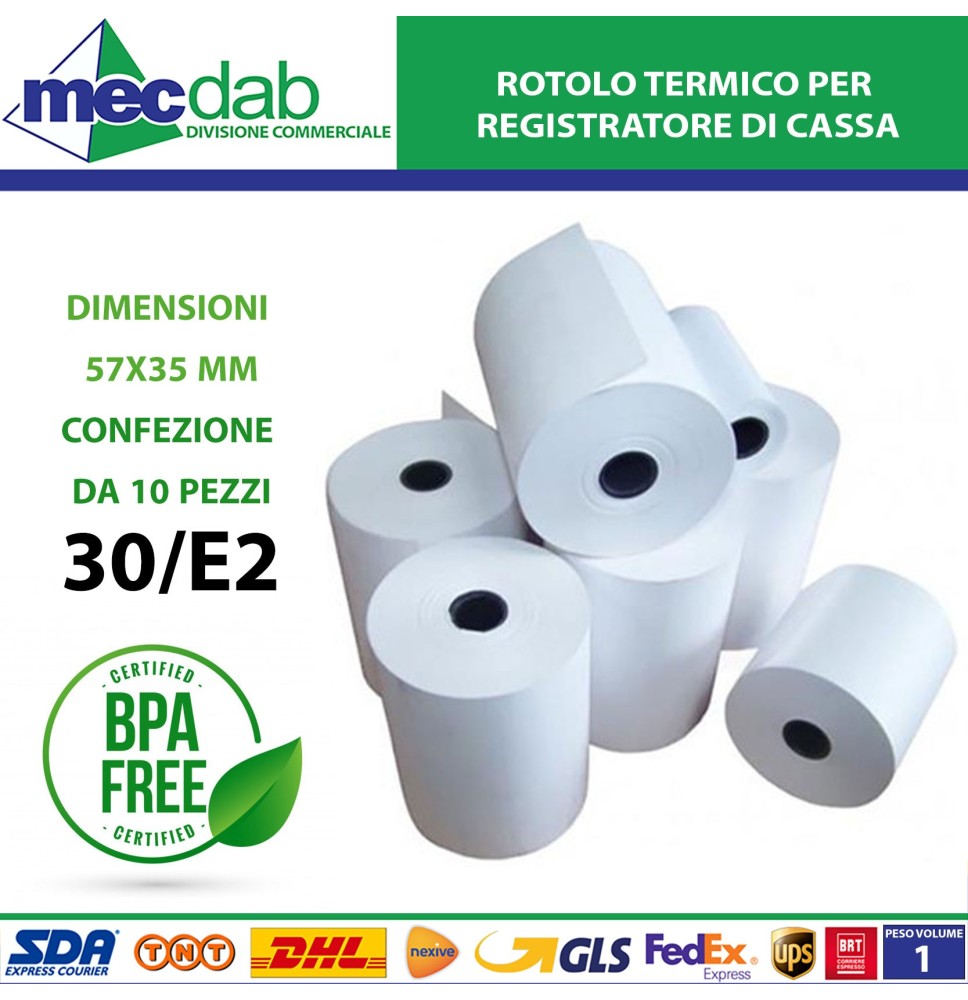 Rotolo Termico per Registratore di Cassa Mm.57x35 30/E2 Bpa-Free Nba5735tx 10PZ|7,99 €