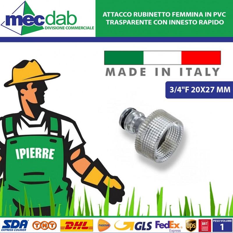 Attacco Rubinetto Femmina In PVC Trasparente Con Innesto Rapido 3/4"F 20x27 mm Ipierre|Ipierre Garden