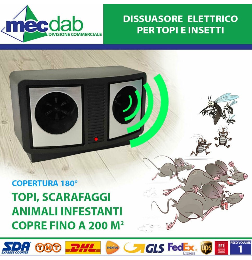 Dissuasore Elettrico Per Topi E Insetti a Ultrasuoni 20 khz-65khz 200mq circa|18,40 € Dissuasore Elettrico Per Topi E Insetti a Ultrasuoni 20 khz-65khz 200mq circa|18,40 €