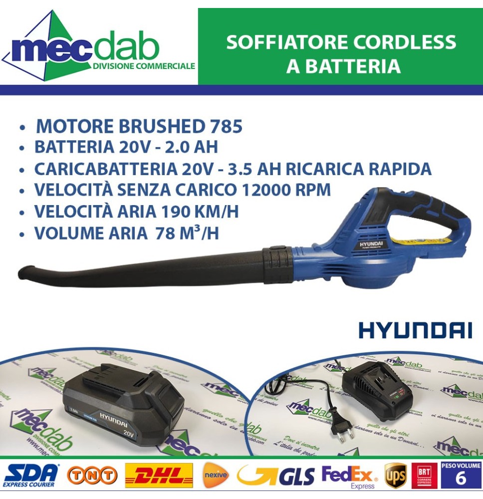 Soffiatore A Batteria 20V 2Ah Li-ion 25800 Hyundai|111,00 €