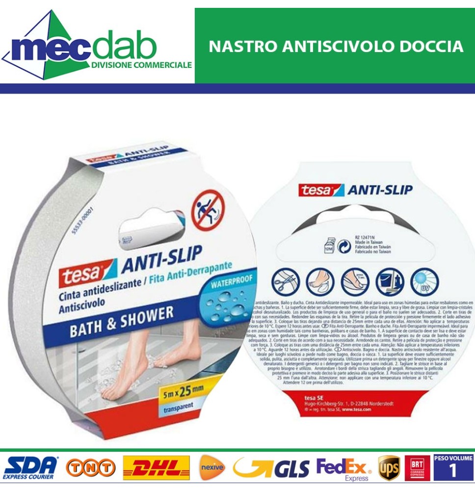 Nastro Antiscivolo Per Bagno / Doccia Cinta Antideslizante 5m x 25 mm Tesa Anti-Slip|7,90 € Nastro Antiscivolo Per Bagno / Doccia Cinta Antideslizante 5m x 25 mm Tesa Anti-Slip|7,90 €