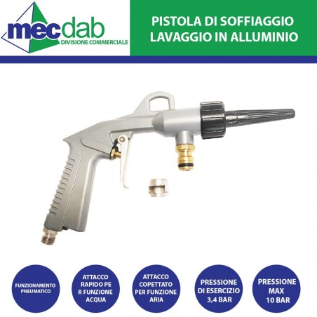 Pistola di Soffiaggio / Lavaggio in Alluminio 3,4 - 10 Bar con Attacco Rapido