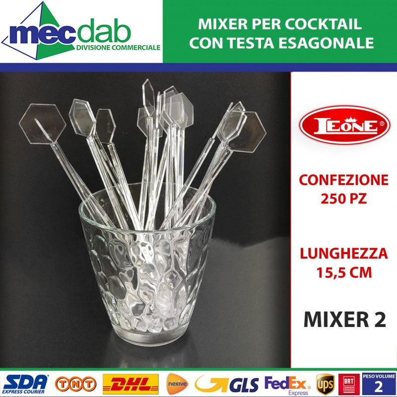 Mixer Per Cocktail Con Testa Esagonale 15,5 Cm Conf - 250 Mixer 2 in Plastica Leone|Leone Decorazioni
