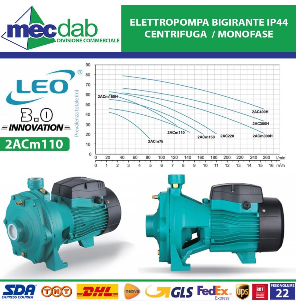 Elettropompa Bigirante Centrifuga Monofase In Acciaio Inox IP 44 LEO 2AC|316,50 €