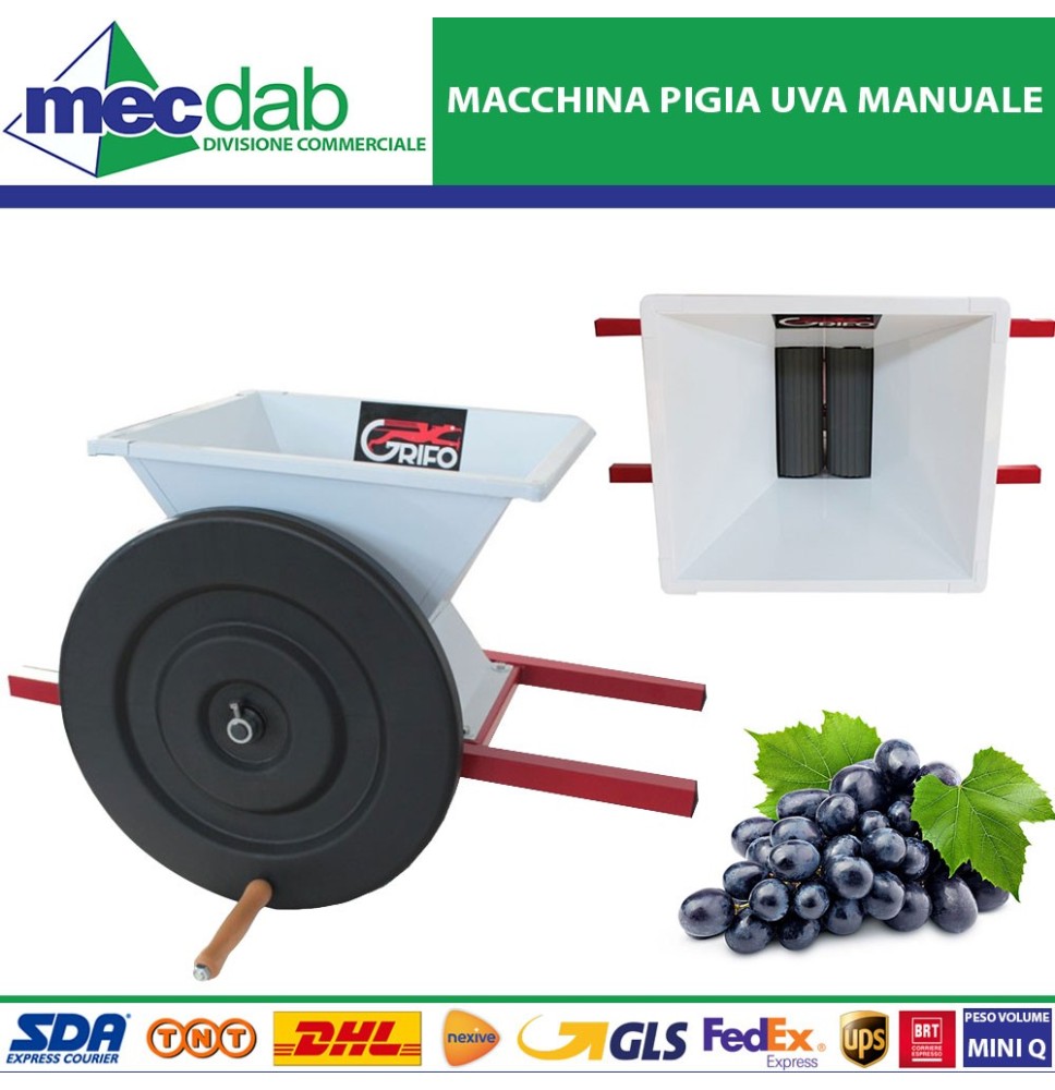 Macchina Pigiatrice Per Uva Manuale 40 x 40 Cm Rullo In Nylon 220 mm Grifo|195,00 €