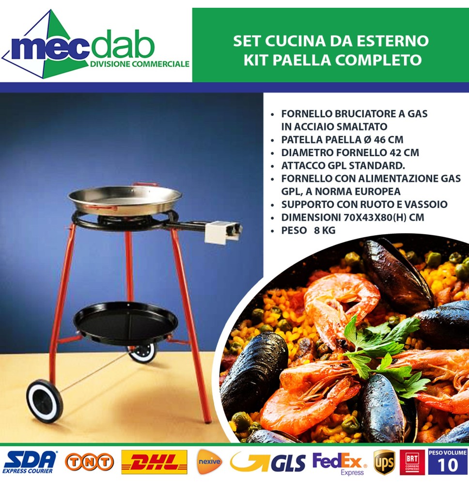Set Cucina Da Esterno Kit Paella Completo Ø cm. 46 - Supporto con Ruote|127,00 €